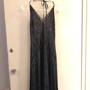 BCBG Black sequined spaghetti strap dress.